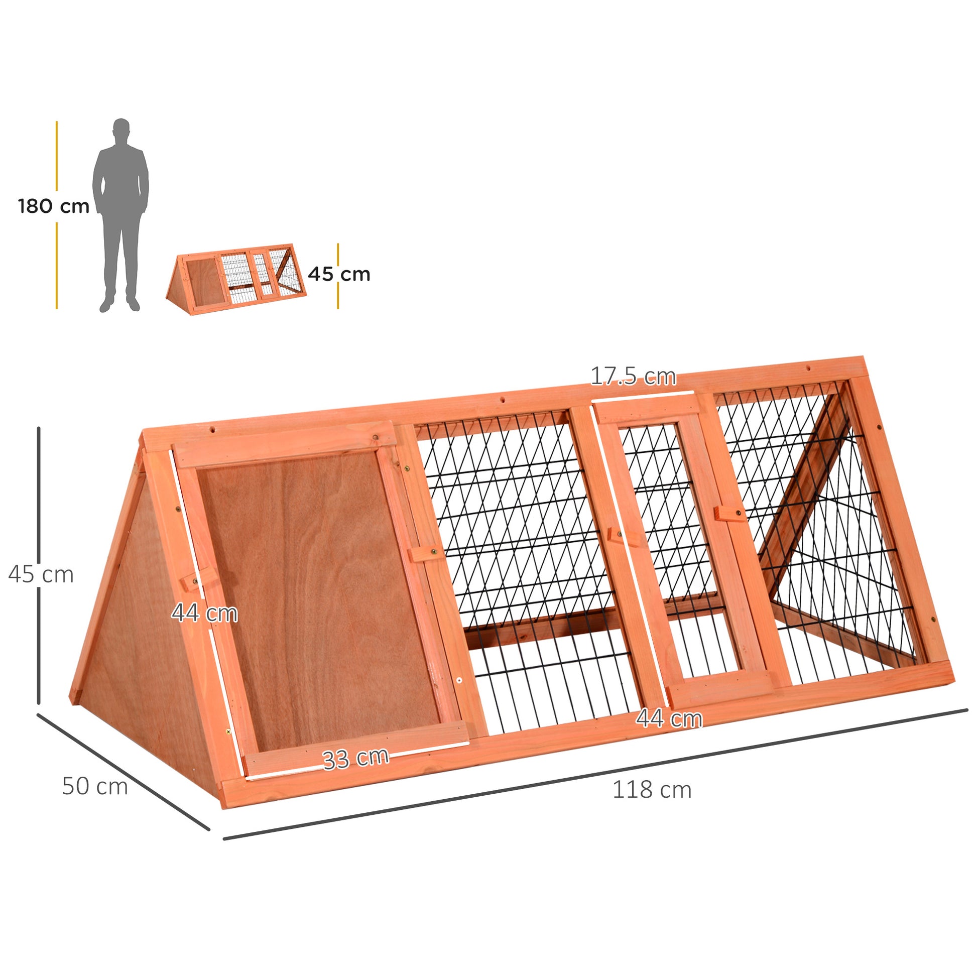 Rabbit and Small Animal Cage, Fir Wood Hutch 118 x 50 x 45 cm