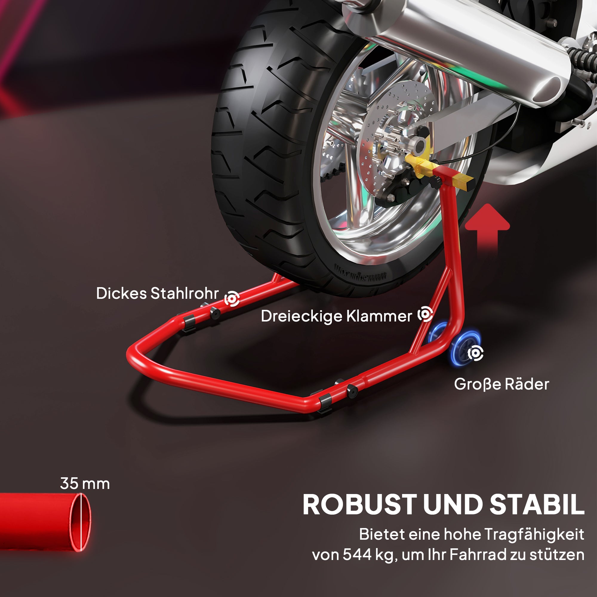 Motorcycle Stand Front/Rear Motorcycle Rear Stand Motorcycle Lift up to 544 kg Motorcycle Lift Stand for Motorcycles Steel Red