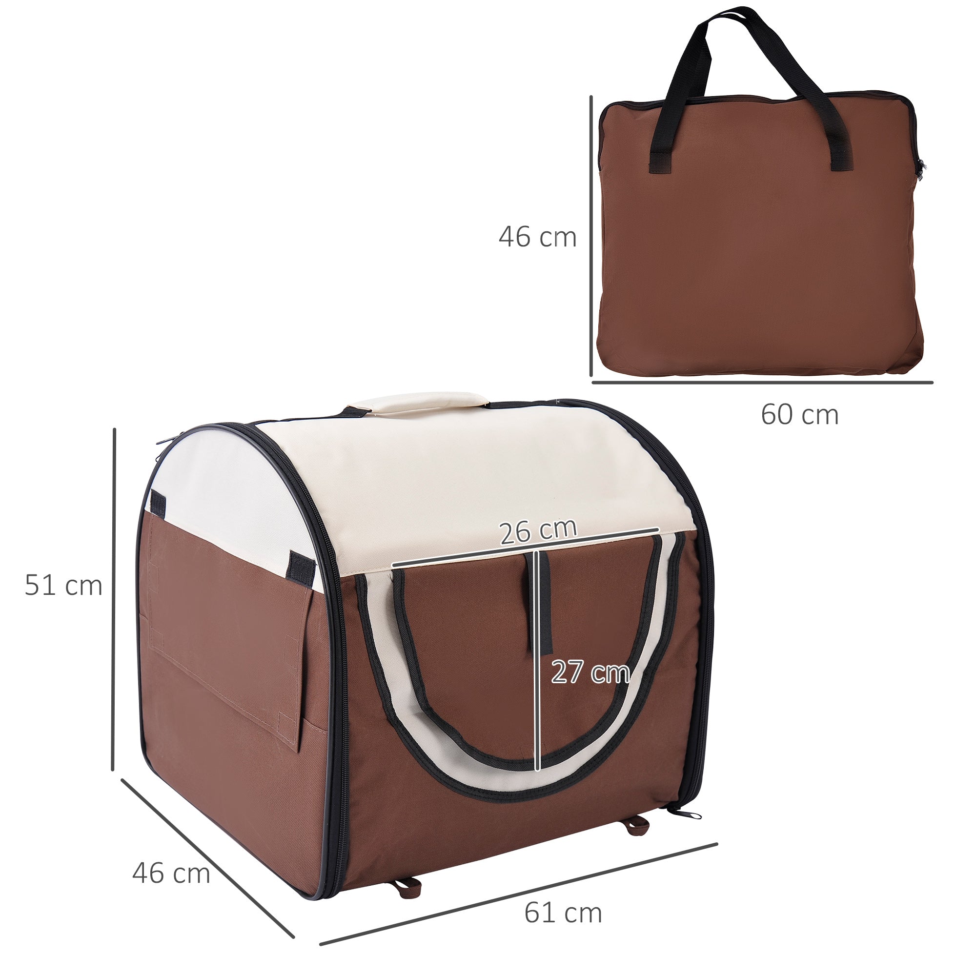 Pet Carrier Bag Foldable Dog Crate Breathable Pet Carrier with Removable Lamb Cushion 61 x 46 x 51 cm