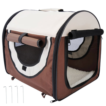 Pet Carrier Bag Foldable Dog Crate Breathable Pet Carrier with Removable Lamb Cushion 61 x 46 x 51 cm