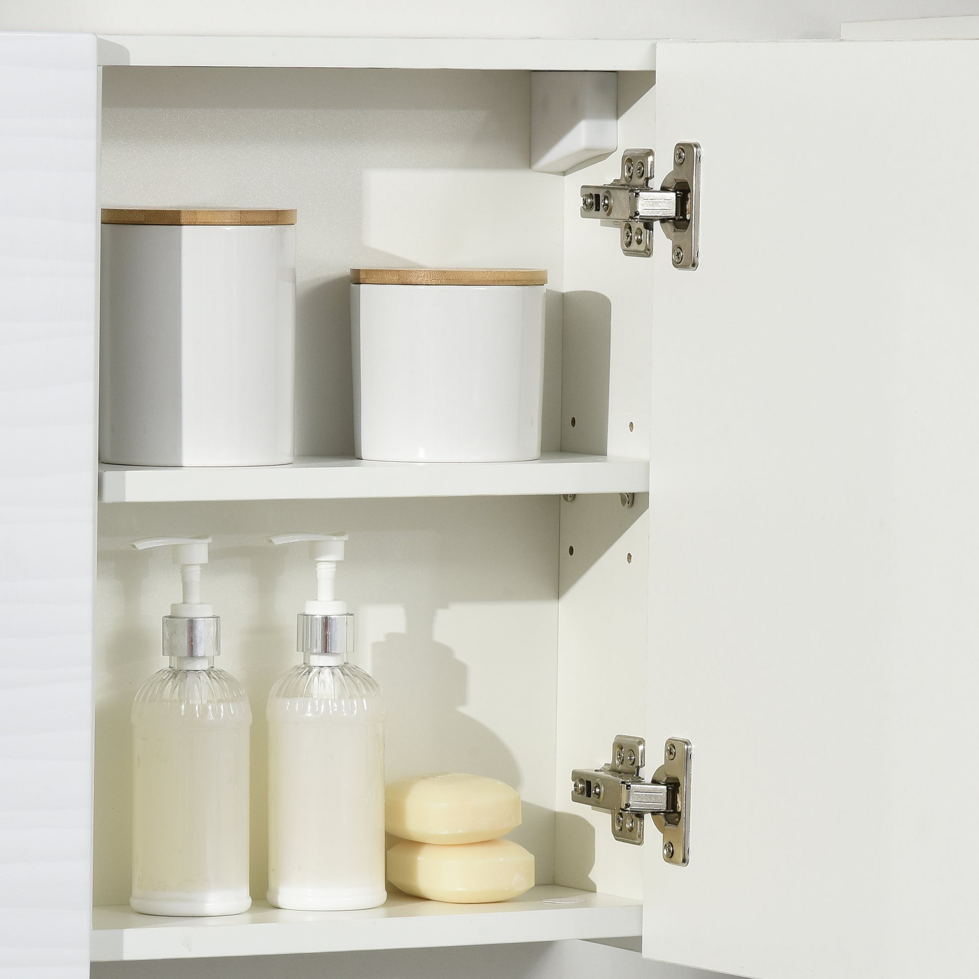 Bathroom Mirror Cabinet in Chipboard and Glass with 4 Adjustable Shelves and Wall-Mounted Design, 48x15x45 cm, White