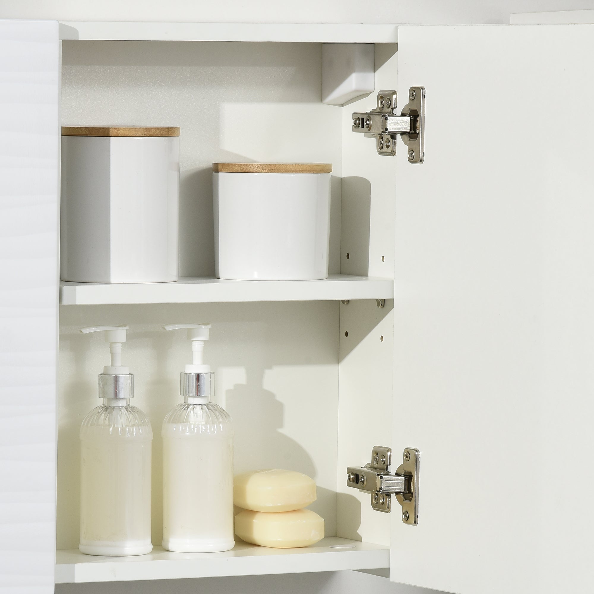 Bathroom Mirror Cabinet in Chipboard and Glass with 4 Adjustable Shelves and Wall-Mounted Design, 48x15x45 cm, White