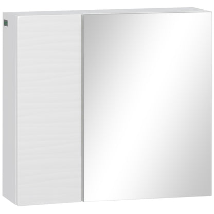 Bathroom Mirror Cabinet in Chipboard and Glass with 4 Adjustable Shelves and Wall-Mounted Design, 48x15x45 cm, White
