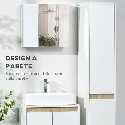 Bathroom Mirror Cabinet in Chipboard and Glass with 4 Adjustable Shelves and Wall-Mounted Design, 48x15x45 cm, White