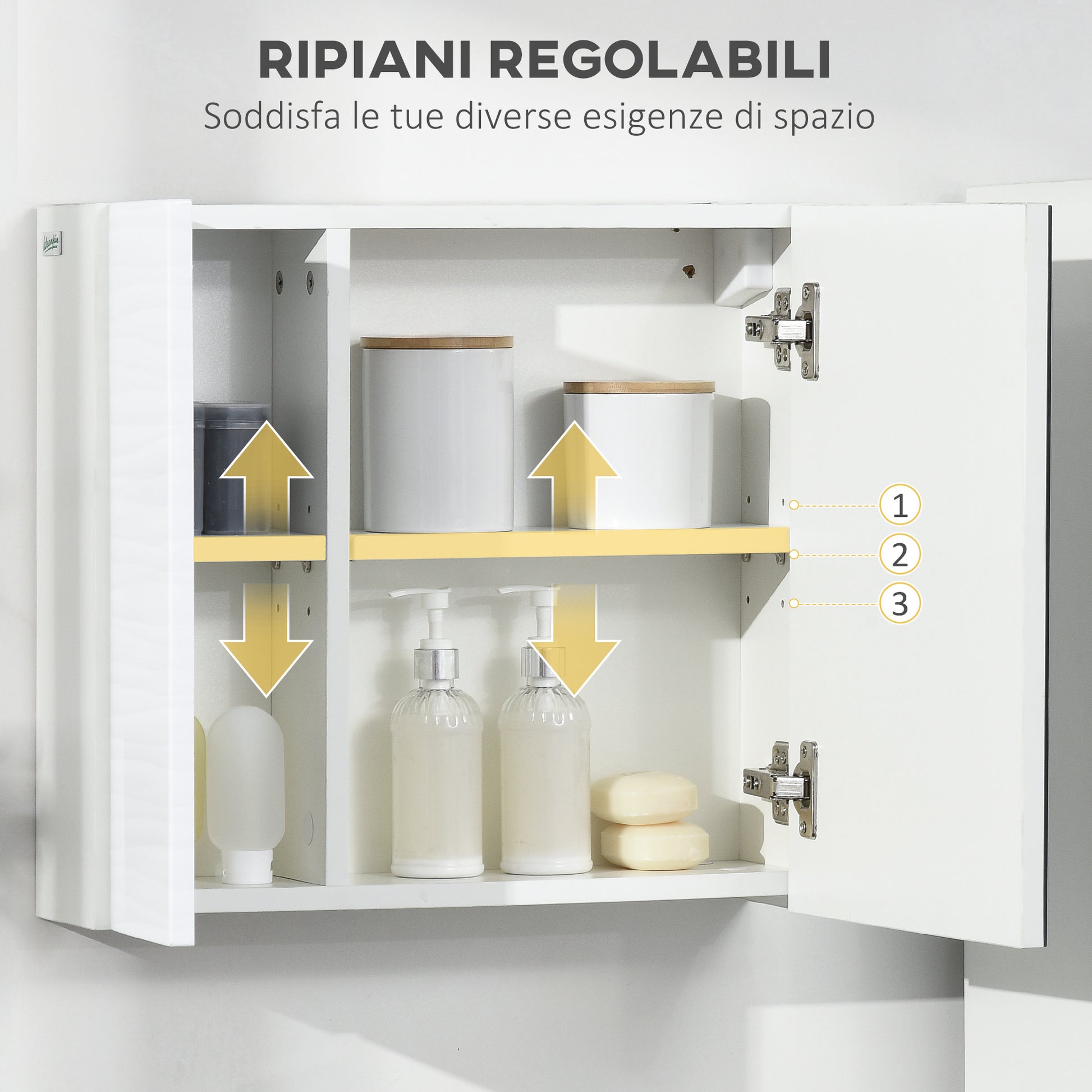 Bathroom Mirror Cabinet in Chipboard and Glass with 4 Adjustable Shelves and Wall-Mounted Design, 48x15x45 cm, White