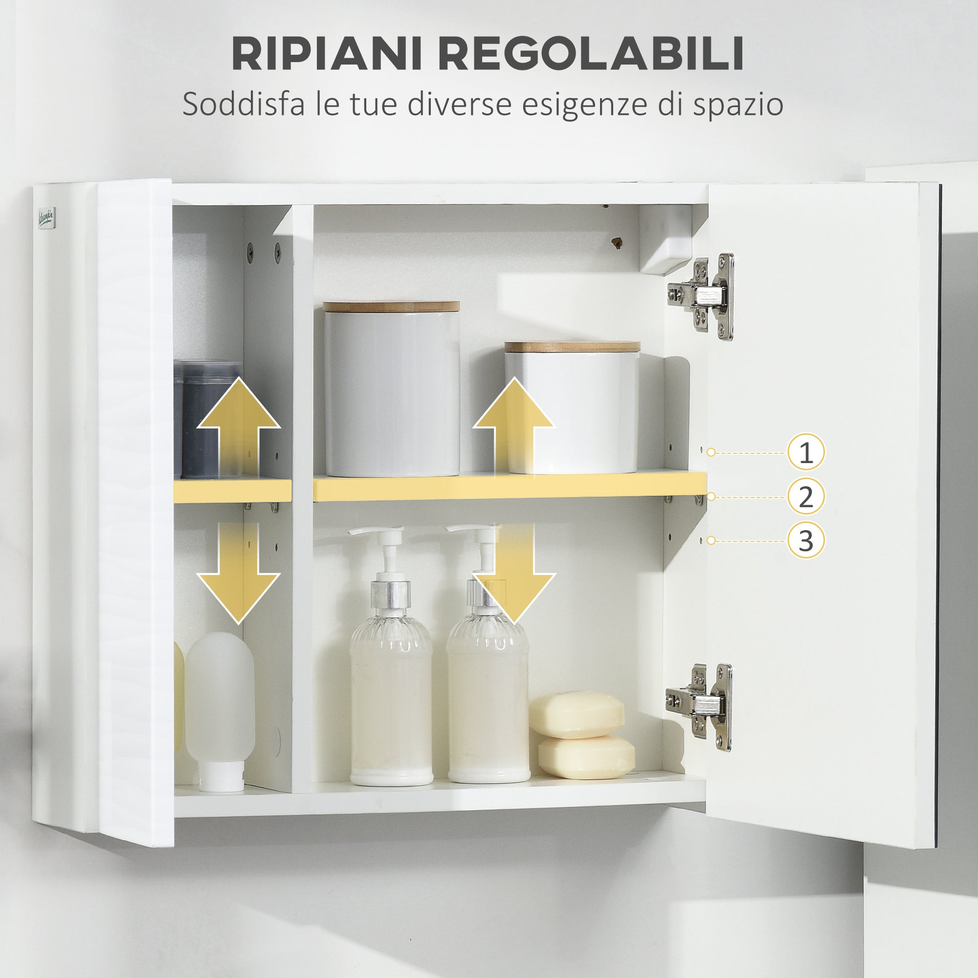 Bathroom Mirror Cabinet in Chipboard and Glass with 4 Adjustable Shelves and Wall-Mounted Design, 48x15x45 cm, White