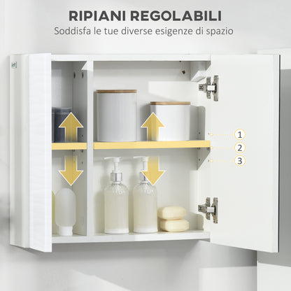 Bathroom Mirror Cabinet in Chipboard and Glass with 4 Adjustable Shelves and Wall-Mounted Design, 48x15x45 cm, White