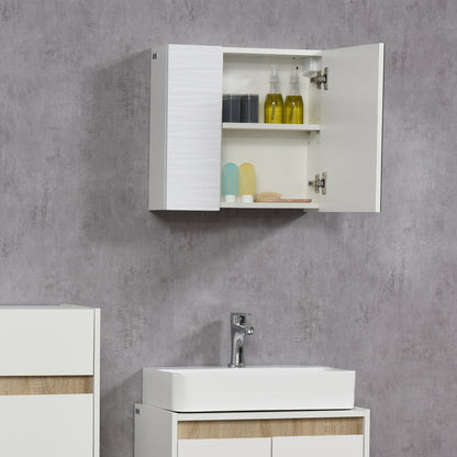 Bathroom Mirror Cabinet in Chipboard and Glass with 4 Adjustable Shelves and Wall-Mounted Design, 48x15x45 cm, White