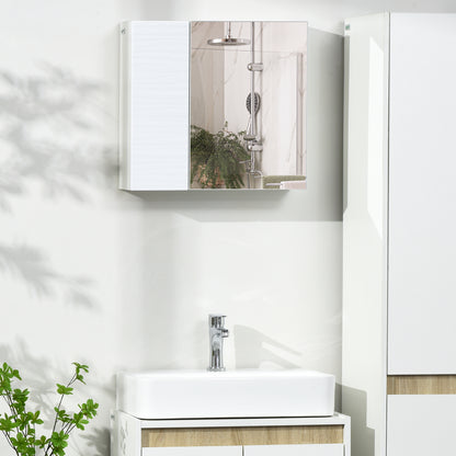 Bathroom Mirror Cabinet in Chipboard and Glass with 4 Adjustable Shelves and Wall-Mounted Design, 48x15x45 cm, White