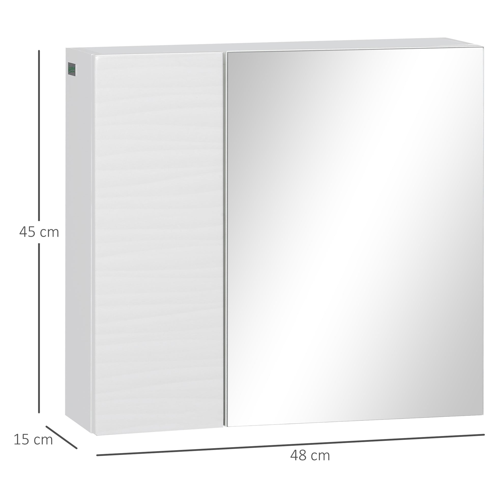 Bathroom Mirror Cabinet in Chipboard and Glass with 4 Adjustable Shelves and Wall-Mounted Design, 48x15x45 cm, White
