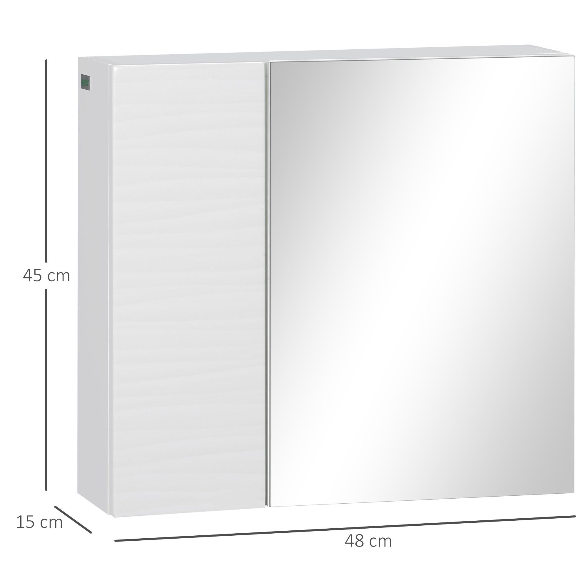 Bathroom Mirror Cabinet in Chipboard and Glass with 4 Adjustable Shelves and Wall-Mounted Design, 48x15x45 cm, White