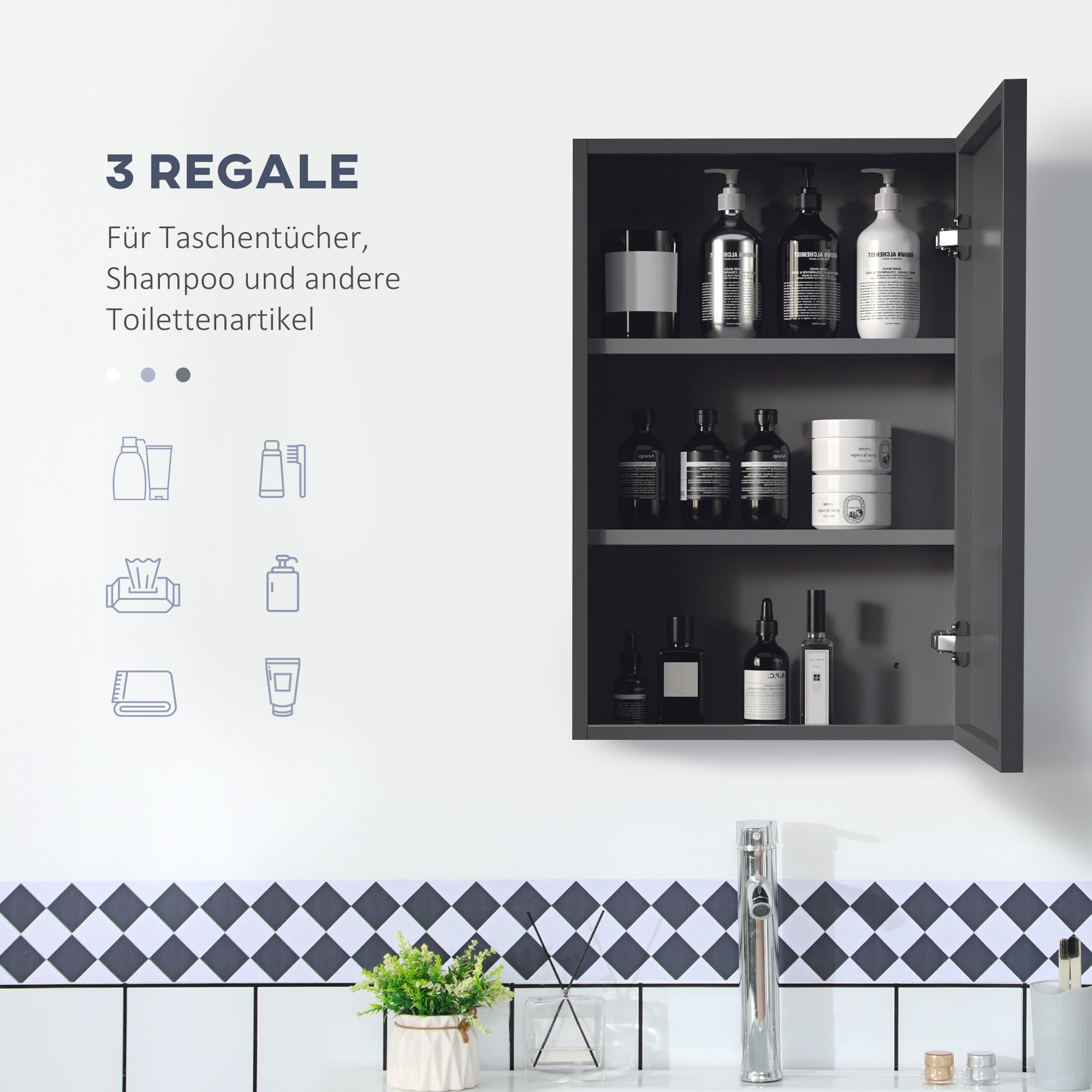 Bathroom Mirror Cabinet, Bathroom Cabinet with Mirror Door, Wall Cabinet Hanging Cabinet, Black, 40 x 15 x 60 cm