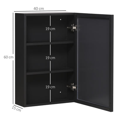 Bathroom Mirror Cabinet, Bathroom Cabinet with Mirror Door, Wall Cabinet Hanging Cabinet, Black, 40 x 15 x 60 cm