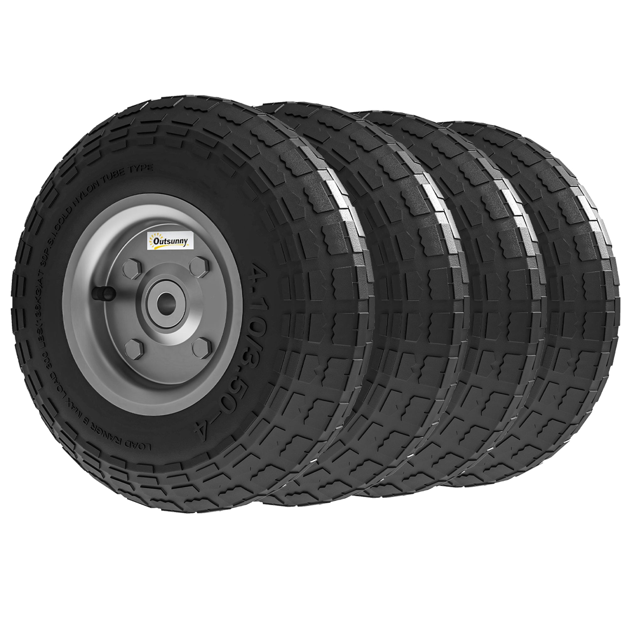 Set of 4 Replacement Rubber Tires 255 mm Wheels with 16mm Bore for Garden Cart, Wheelbarrow, and Dolly