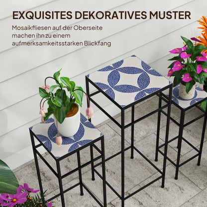 3-Piece Plant Stand, 71 cm Tall Flower Stand for Indoor, Metal Plant Shelf, 3 Different Sized Flower Rack, Flower Stool, Flower Pot Stand for Living Room Garden Balcony Blue+White