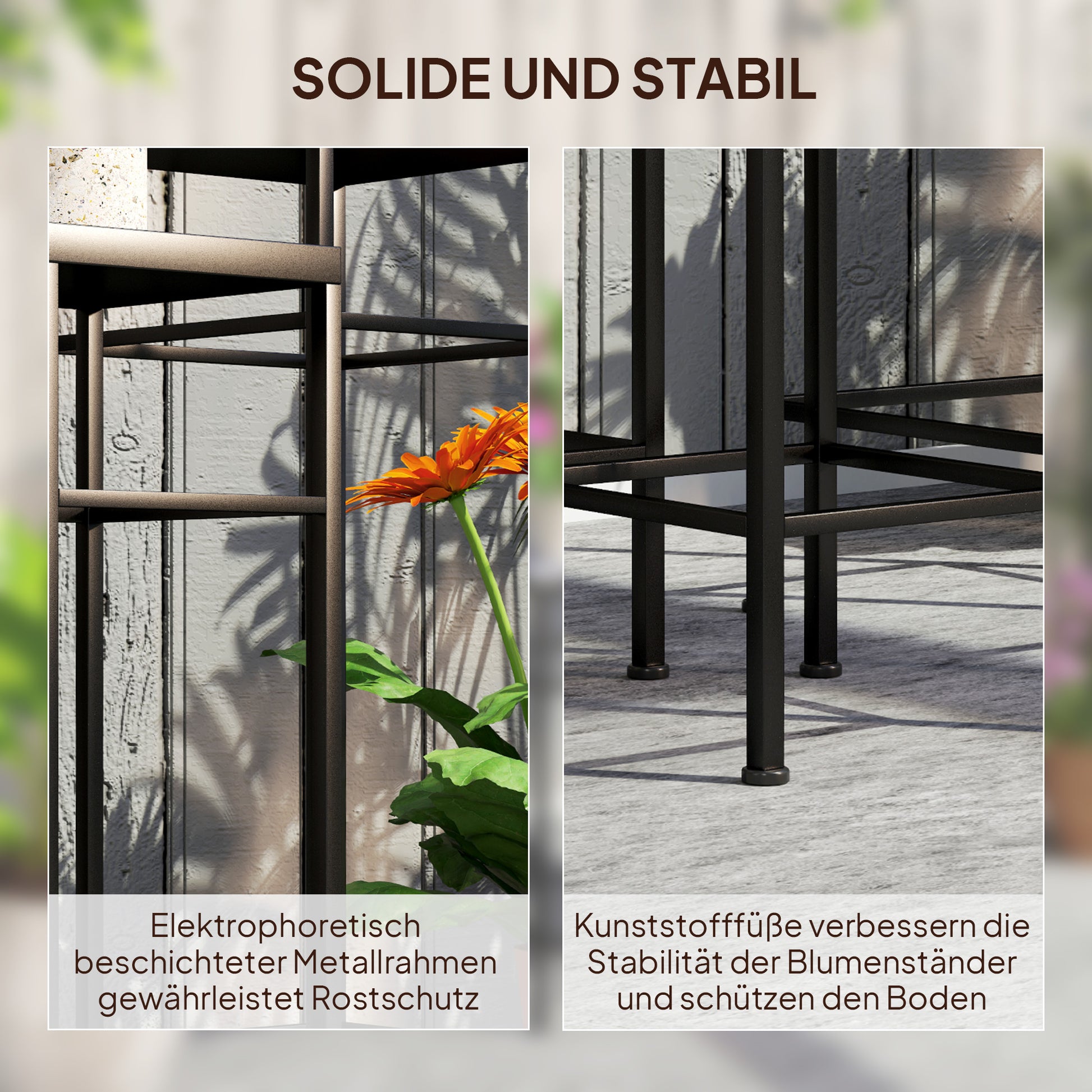 3-Piece Plant Stand, 71 cm Tall Flower Stand for Indoor, Metal Plant Shelf, 3 Different Sized Flower Rack, Flower Stool, Flower Pot Stand for Living Room Garden Balcony Blue+White