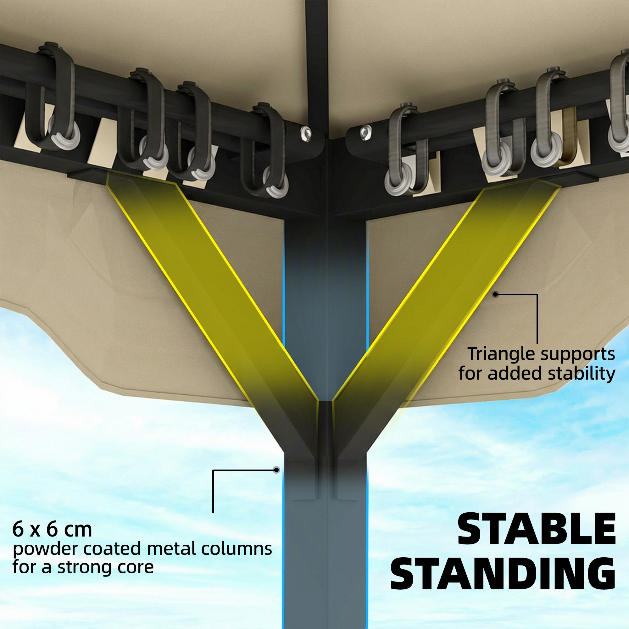 Metal Garden Gazebo 11.8 x 9.8 ft (3.6 x 3.0 m) – Water-Resistant, Stable & Winter-Ready with Double Roof, Mosquito Net, Side Curtains, Drainage Holes — Khaki