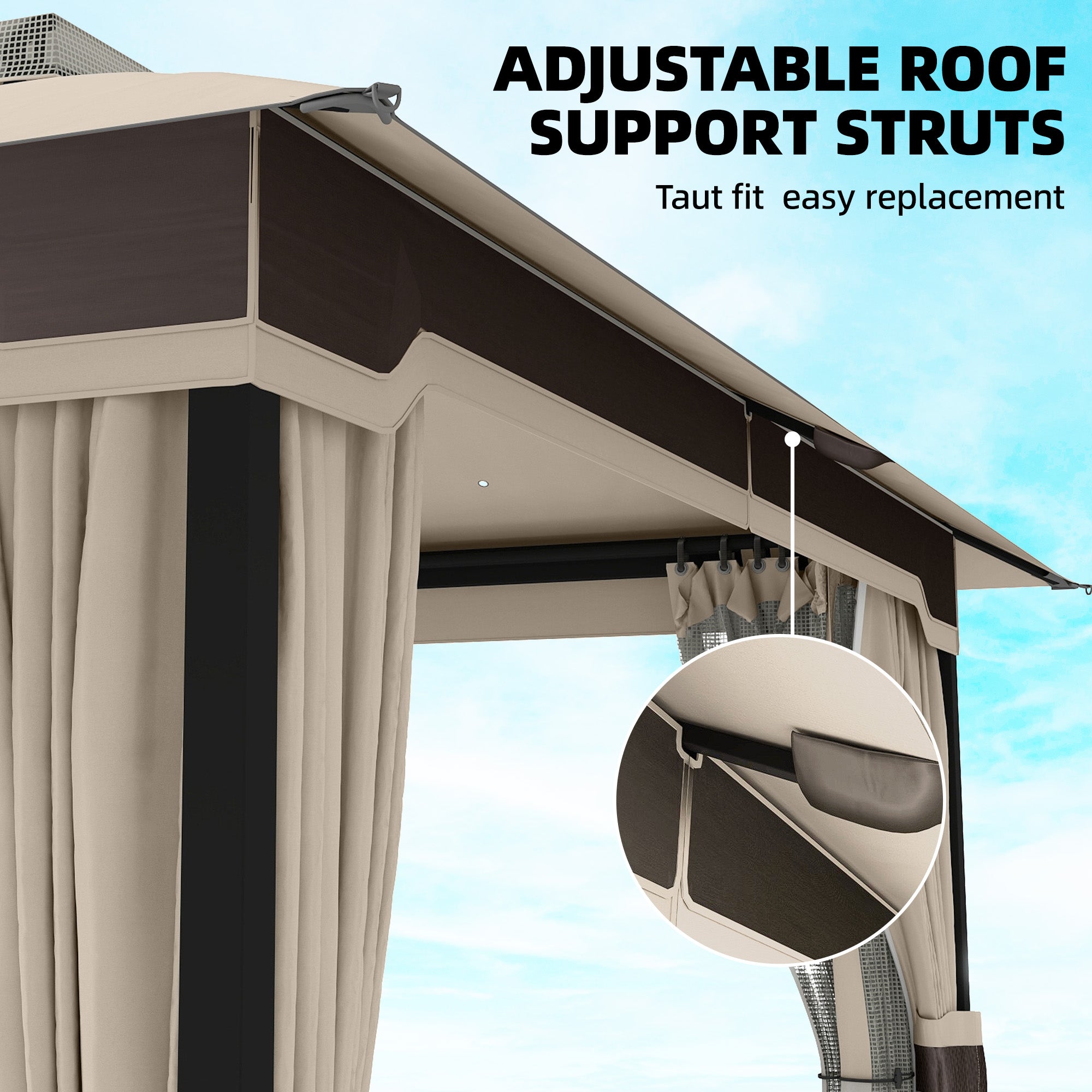 Metal Garden Gazebo 11.8 x 9.8 ft (3.6 x 3.0 m) – Water-Resistant, Stable & Winter-Ready with Double Roof, Mosquito Net, Side Curtains, Drainage Holes — Khaki