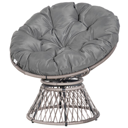 Synthetic Rattan Swivel Papasan Chair Oval Wicker PE Chair with Cushion and Steel Frame Load 160 kg for Garden Patio Terrace 87x97x86 cm Gray