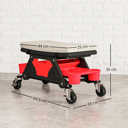 Workshop Stool with Wheels Storage Drawer 35cm High Rolling Stool Up to 135 kg Capacity Work Stool Rolling Seat Workshop Stool for Workshop Gray
