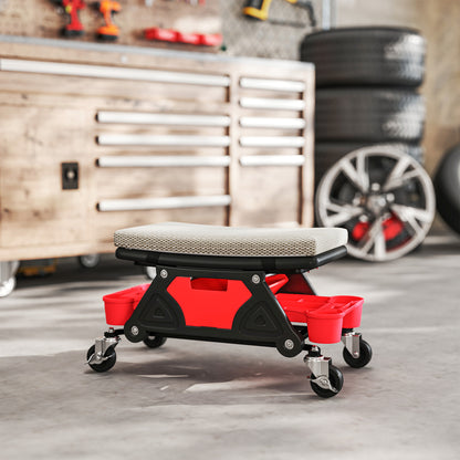 Workshop Stool with Wheels Storage Drawer 35cm High Rolling Stool Up to 135 kg Capacity Work Stool Rolling Seat Workshop Stool for Workshop Gray