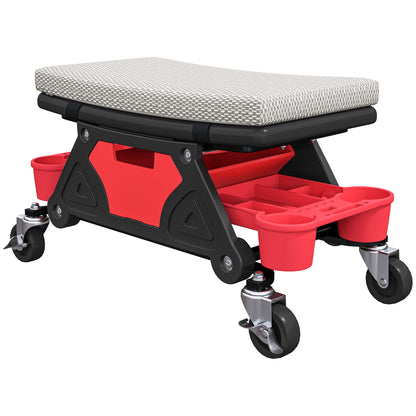 Workshop Stool with Wheels Storage Drawer 35cm High Rolling Stool Up to 135 kg Capacity Work Stool Rolling Seat Workshop Stool for Workshop Gray
