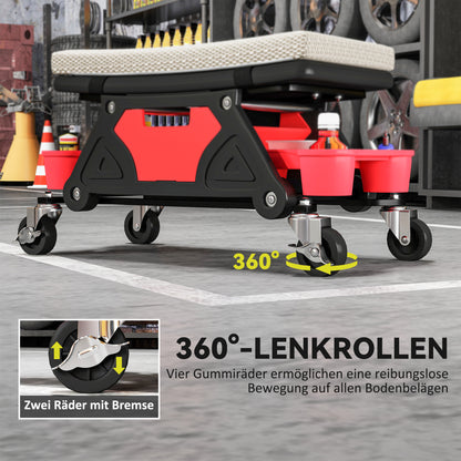 Workshop Stool with Wheels Storage Drawer 35cm High Rolling Stool Up to 135 kg Capacity Work Stool Rolling Seat Workshop Stool for Workshop Gray