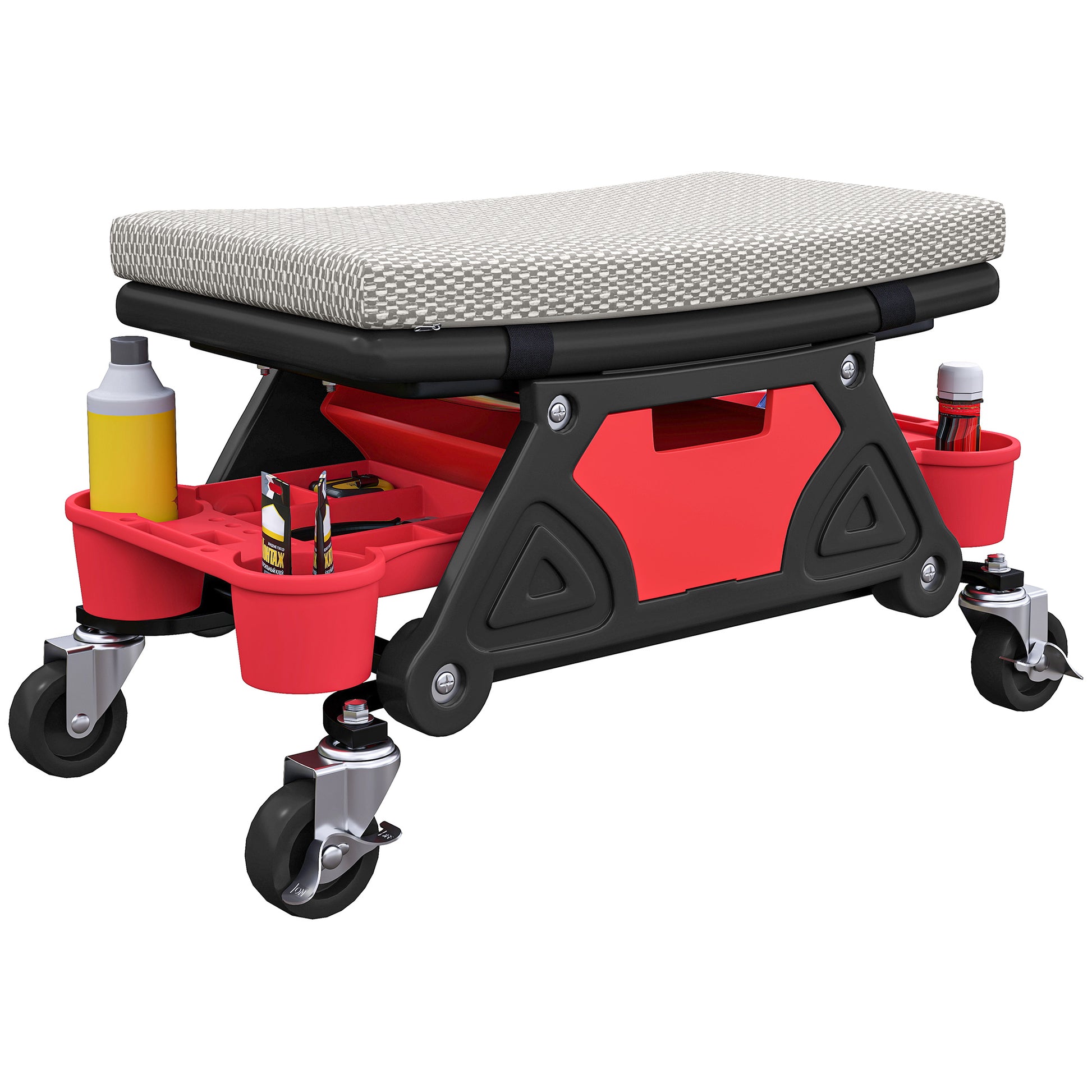 Workshop Stool with Wheels Storage Drawer 35cm High Rolling Stool Up to 135 kg Capacity Work Stool Rolling Seat Workshop Stool for Workshop Gray