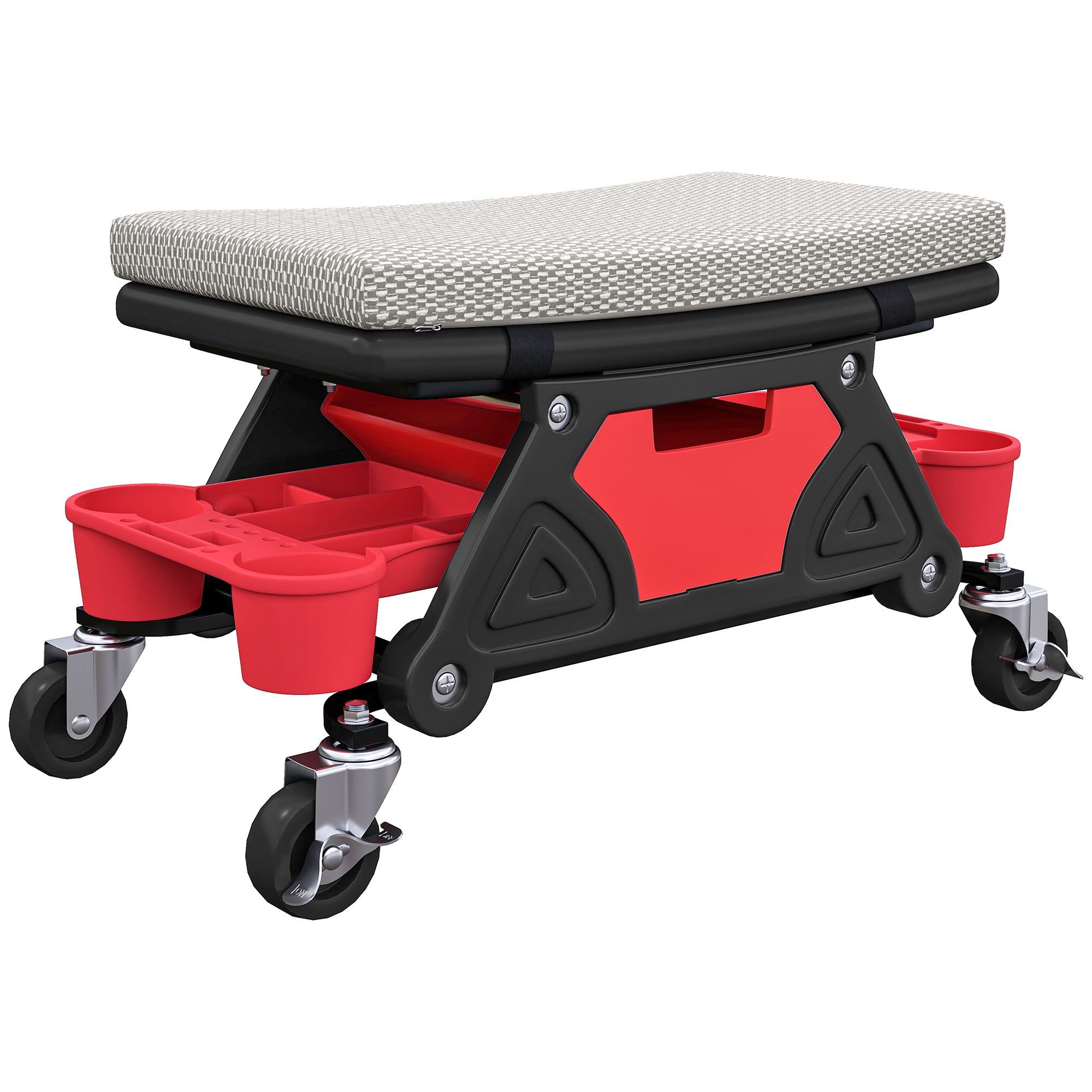 Workshop Stool with Wheels Storage Drawer 35cm High Rolling Stool Up to 135 kg Capacity Work Stool Rolling Seat Workshop Stool for Workshop Gray