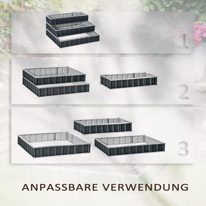 Steel Raised Garden Bed 3-Tier Garden Planter with T-Shape Plant Markers Gloves Planting Bed Herb Bed Flower Steps for Balcony Garden Dark Gray 118 x 118 x 62 cm