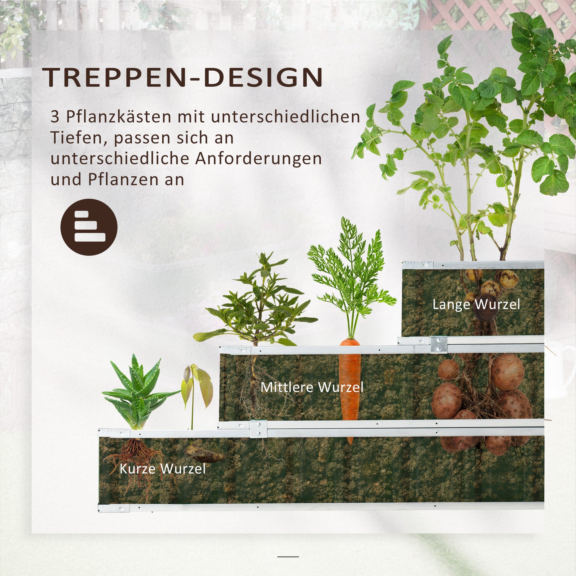 Steel Raised Garden Bed 3-Tier Garden Planter with T-Shape Plant Markers Gloves Planting Bed Herb Bed Flower Steps for Balcony Garden Dark Gray 118 x 118 x 62 cm