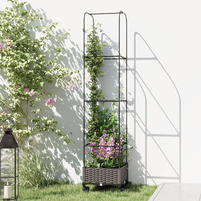 Raised Planter with Trellis, Mobile Planter on Wheels with Drain Hole, Plastic Trough for Climbing Plants, 15.7 x 15.7 x 72.8 in