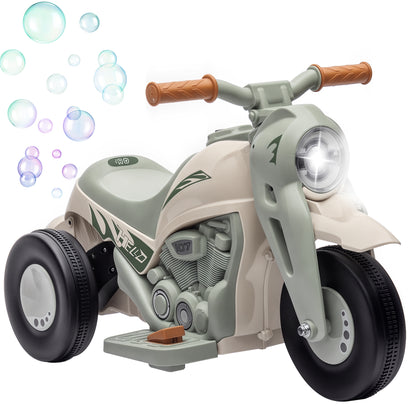 Kids Electric Motorcycle, 6V Children's Motorcycle with Music, Bubbles, Kids Vehicle with Headlight, 2.5-3 km/h, for 2-5 Years Kids, max. 30 kg, Cream White