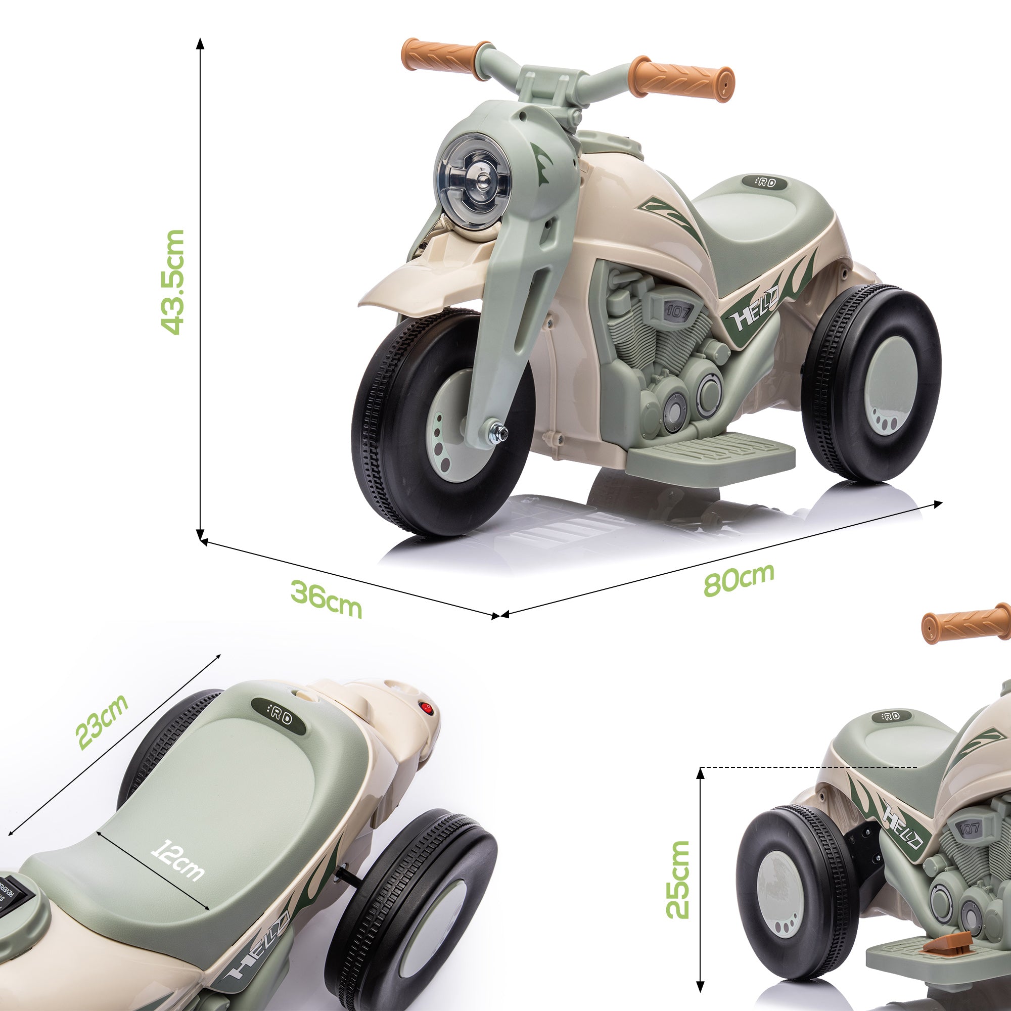 Kids Electric Motorcycle, 6V Children's Motorcycle with Music, Bubbles, Kids Vehicle with Headlight, 2.5-3 km/h, for 2-5 Years Kids, max. 30 kg, Cream White