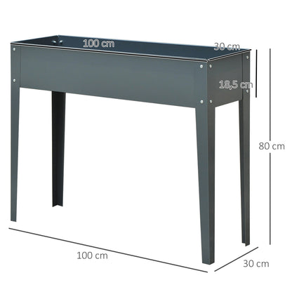 Raised Bed, Herb Garden Bed, Plant Box with 3 Drainage Holes, Flower Box with Feet, Metal, 100 x 30 x 80 cm