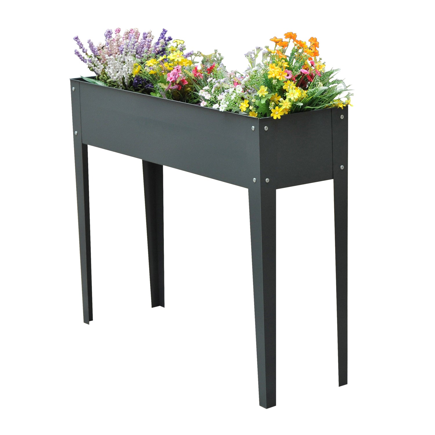 Raised Bed, Herb Garden Bed, Plant Box with 3 Drainage Holes, Flower Box with Feet, Metal, 100 x 30 x 80 cm