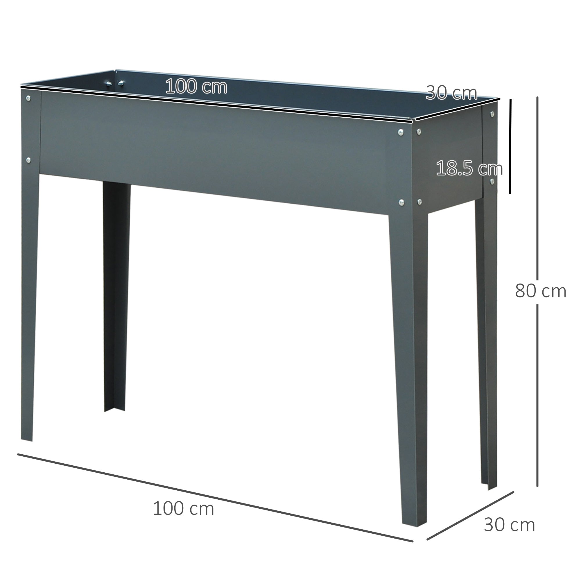 Raised Bed, Herb Garden Bed, Plant Box with 3 Drainage Holes, Flower Box with Feet, Metal, 100 x 30 x 80 cm
