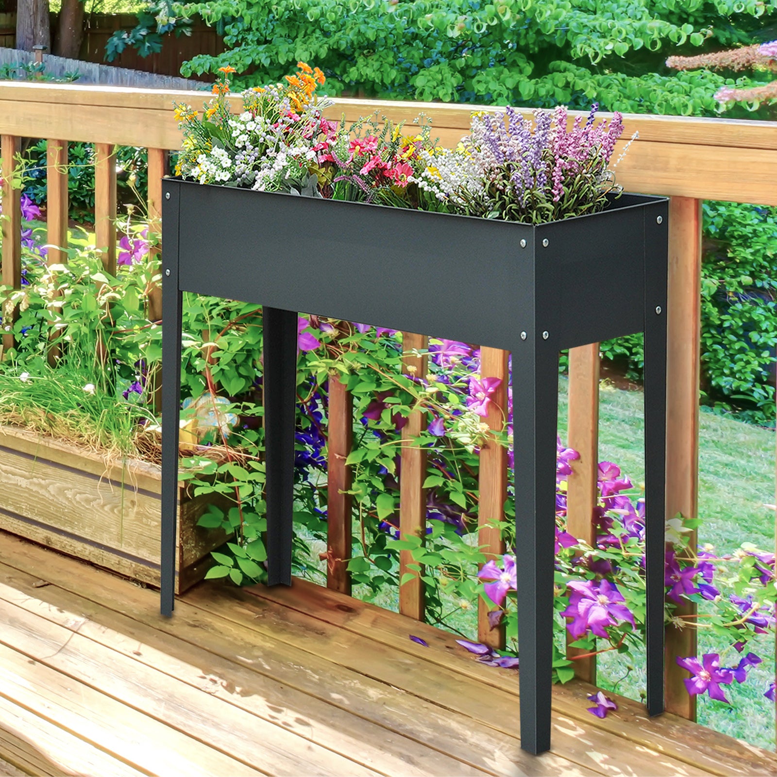 Raised Bed, Herb Garden Bed, Plant Box with 3 Drainage Holes, Flower Box with Feet, Metal, 100 x 30 x 80 cm