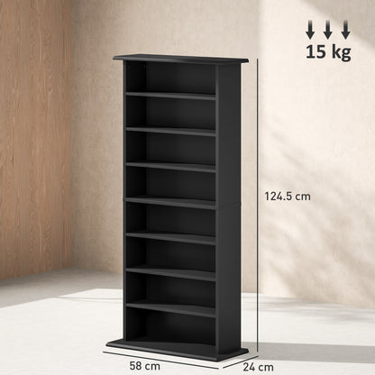 8-Shelf Bookshelf for 360 CDs with Modern Design, Chipboard CD Rack, 58x24x124.5 cm, Black