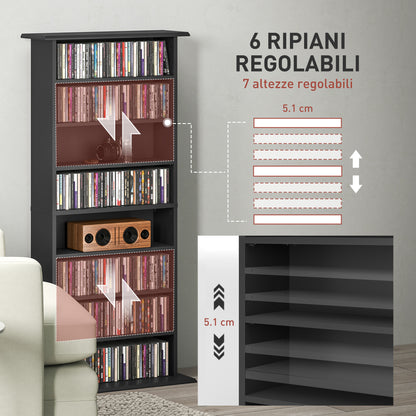 8-Shelf Bookshelf for 360 CDs with Modern Design, Chipboard CD Rack, 58x24x124.5 cm, Black