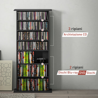 8-Shelf Bookshelf for 360 CDs with Modern Design, Chipboard CD Rack, 58x24x124.5 cm, Black