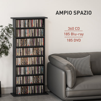 8-Shelf Bookshelf for 360 CDs with Modern Design, Chipboard CD Rack, 58x24x124.5 cm, Black