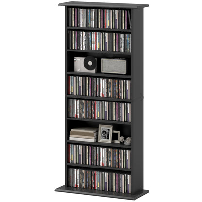 8-Shelf Bookshelf for 360 CDs with Modern Design, Chipboard CD Rack, 58x24x124.5 cm, Black