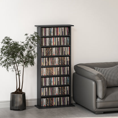 8-Shelf Bookshelf for 360 CDs with Modern Design, Chipboard CD Rack, 58x24x124.5 cm, Black