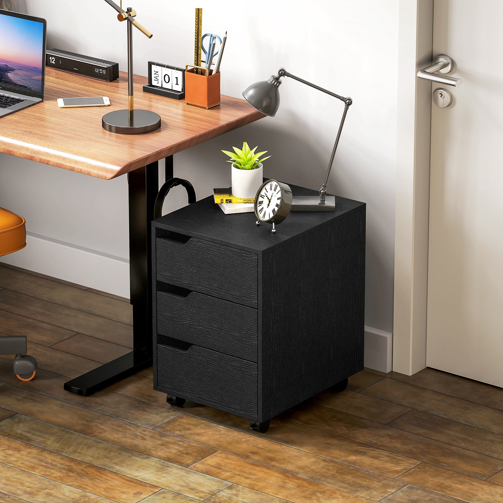 Office Drawer Unit with Wheels File Cabinet with 3 Drawers Desk Drawer Organizer 15.7x19.7x22.6 inches Black