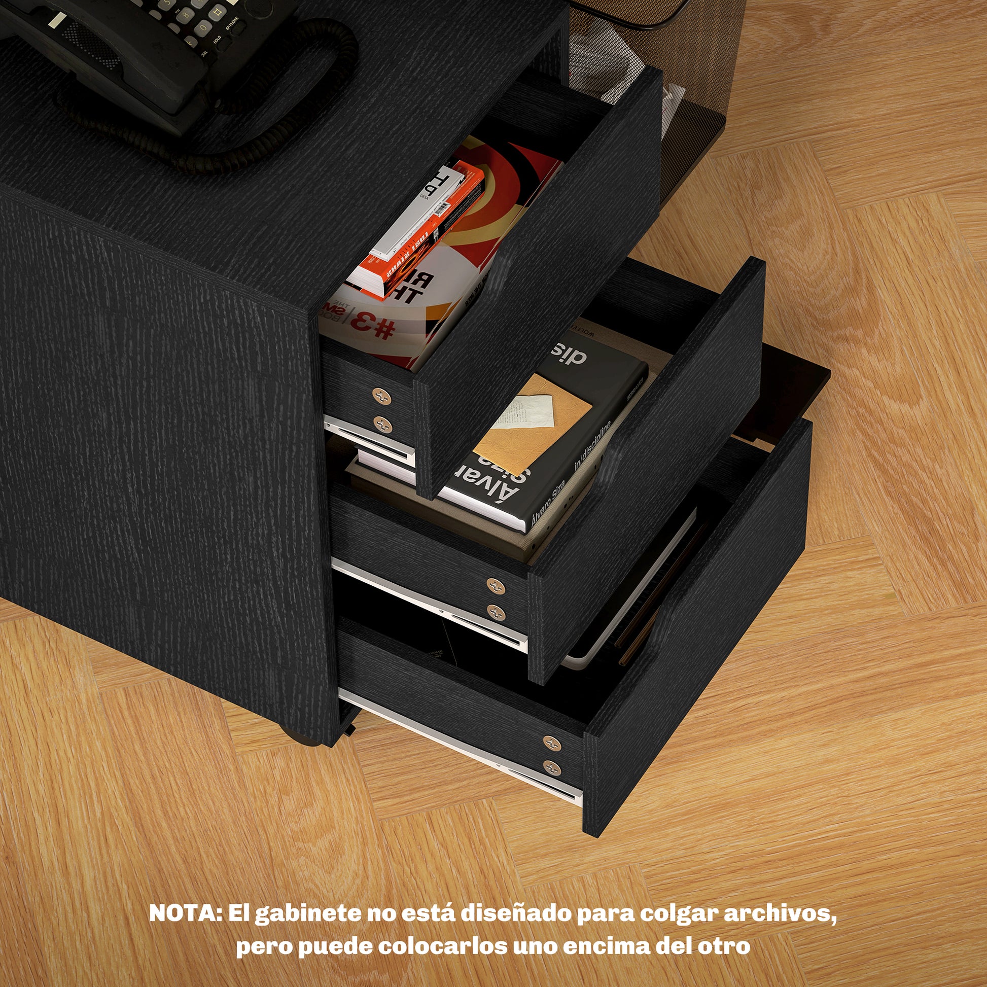 Office Drawer Unit with Wheels File Cabinet with 3 Drawers Desk Drawer Organizer 15.7x19.7x22.6 inches Black