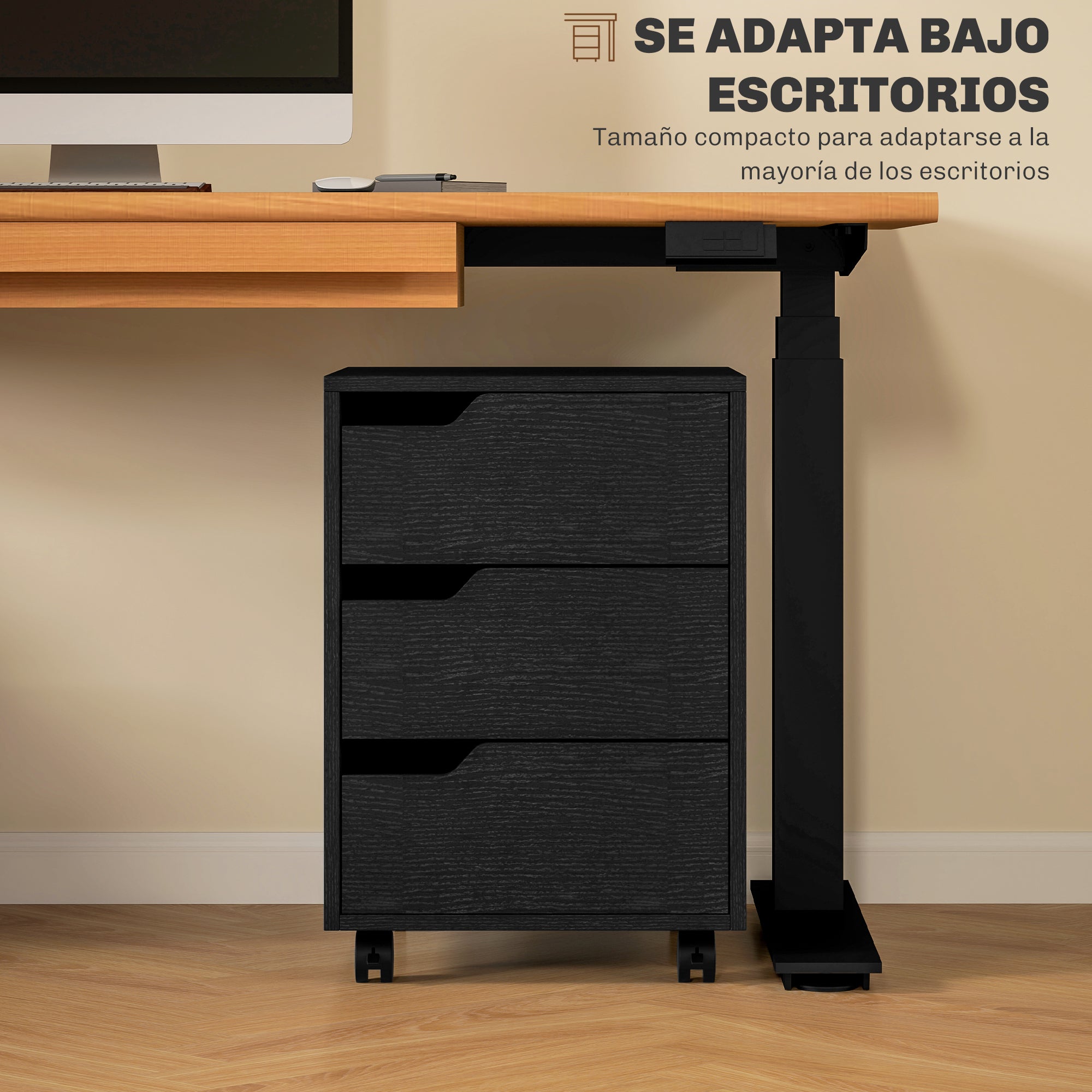 Office Drawer Unit with Wheels File Cabinet with 3 Drawers Desk Drawer Organizer 15.7x19.7x22.6 inches Black