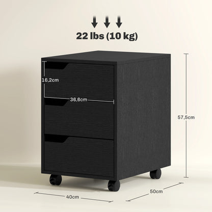 Office Drawer Unit with Wheels File Cabinet with 3 Drawers Desk Drawer Organizer 15.7x19.7x22.6 inches Black