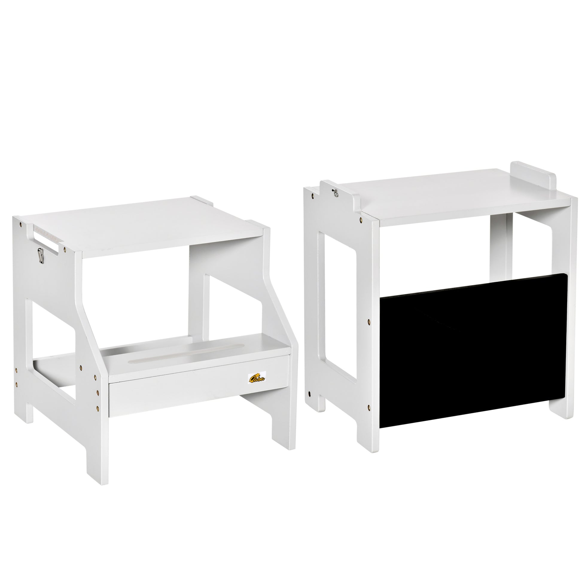 2-in-1 Learning Tower Learning Stool for Children 3+ Years Convertible into Desk with Chalkboard and Safety Bar 42x44x86 cm Gray