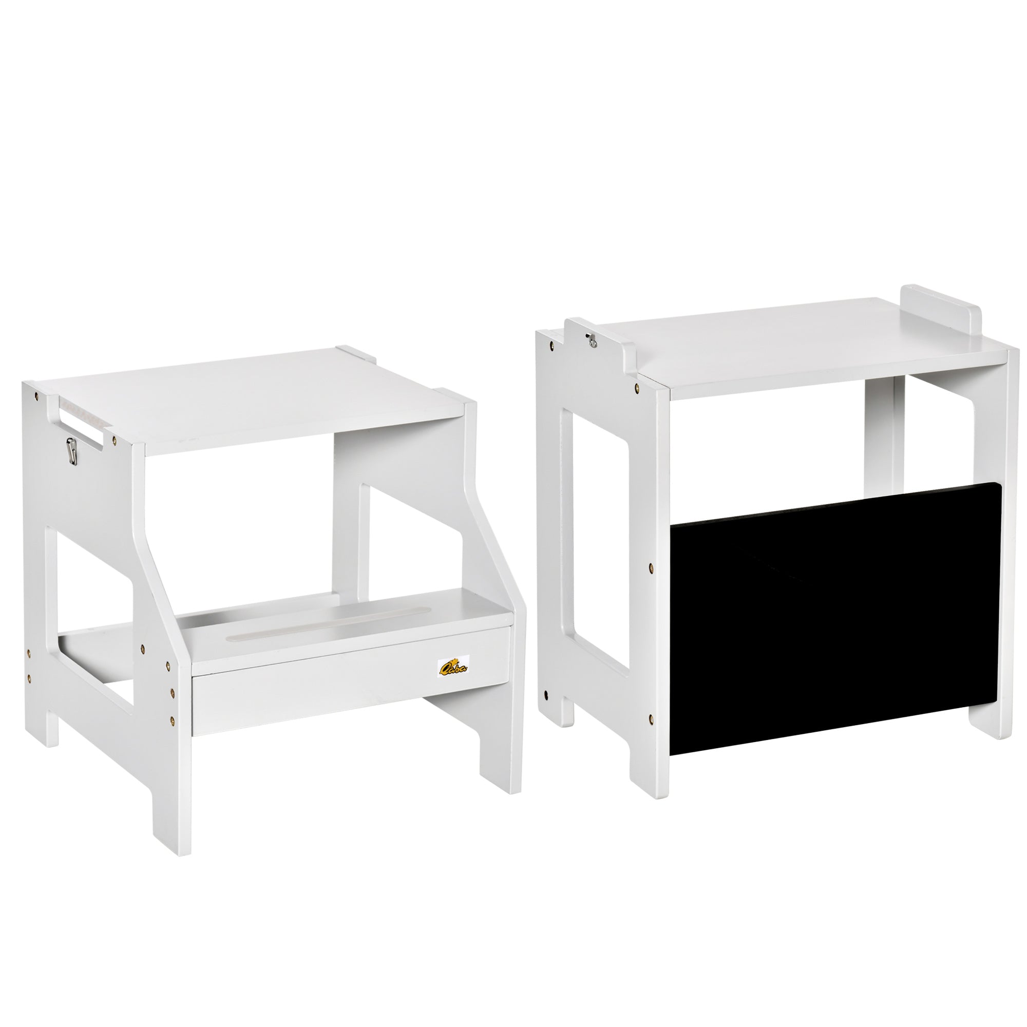 2-in-1 Learning Tower Learning Stool for Children 3+ Years Convertible into Desk with Chalkboard and Safety Bar 42x44x86 cm Gray